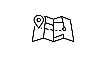 Fototapeta premium Stylized line art icon of a folded map with a location marker, representing navigation, travel, and finding destinations