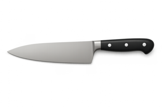 Large sharp kitchen knife lying on transparent background