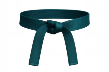 Teal martial arts belt knotted tightly, symbolizing expertise and dedication in combat sport discipline, set against transparent backdrop