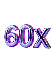 60x with Purple Color Isolated on Transparent Background, 3D Render of Number and Letter Icon for Double and Bonus Concept