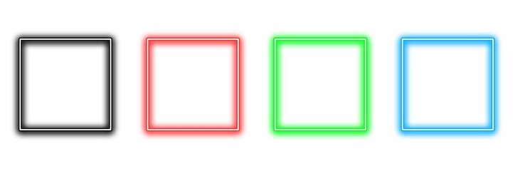 Neon square set icons, light neon square icons set