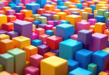 Obraz premium Colorful cubic shapes in a dense arrangement.