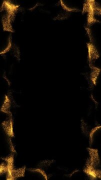 golden particles frame, gold particles dot flow looped vertical social media motion background on alpha channel