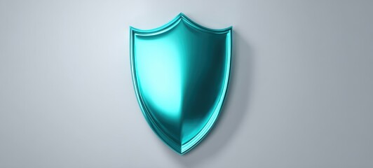 The Shield Emblem in Turquoise Metallic Finish Mounted on Minimal Gray Background