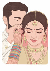 Romantic Indian Wedding Couple Illustration