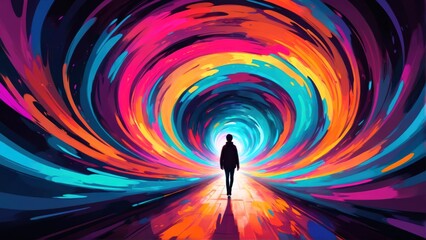 Infinite Light Tunnel, Swirling Color Journey, Abstract Light Vortex, Dynamic
Light Path, Vibrant Tunnel Experience
