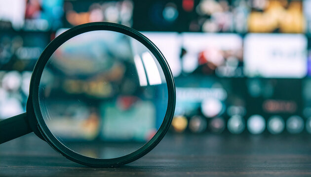 Magnifying Glass over Digital Content: An insightful image highlighting the concept of investigation or online research, where a magnifying glass is positioned over the digital content.