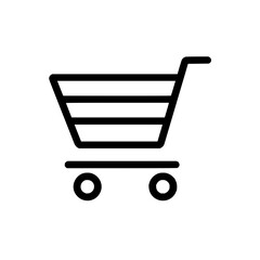 Simple shopping cart icon representing online purchase and retail sales with wheels and handle design