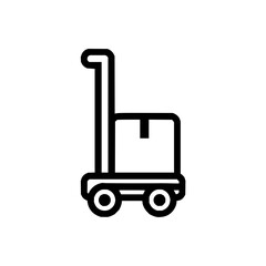 Outline style icon of a hand truck carrying a box for moving or delivering goods easily and efficiently