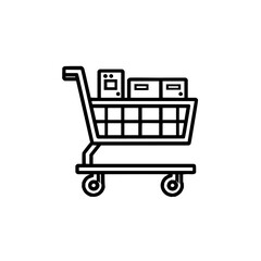 Shopping cart with boxes outline icon for e commerce and retail sales and online shopping concept 100