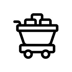 Minecart full of resources icon depicting a cart with wheels and cargo, simple line art design with 100 chars