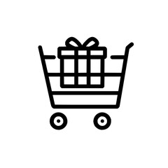 Shopping cart with gift icon representing online purchase and retail experience online shop and store is shown here