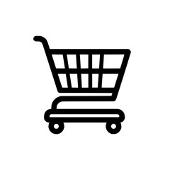 Simple shopping cart icon for ecommerce and retail business representing consumerism and online shopping needs 100