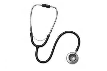 Black stethoscope lying on transparent background for medical concepts
