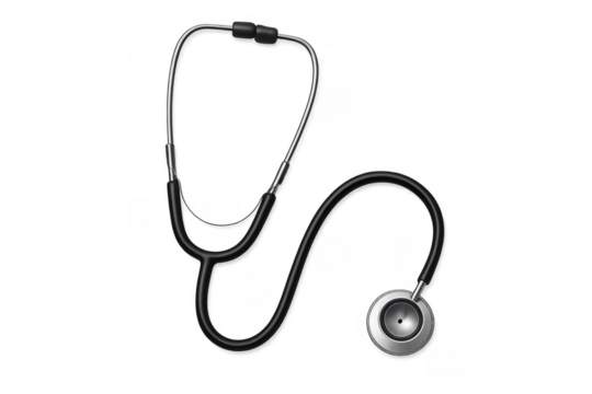 Black stethoscope lying on transparent background for medical concepts