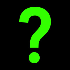 Question mark neon green icon on isolated black background