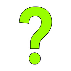 Question mark neon green icon on isolated white background