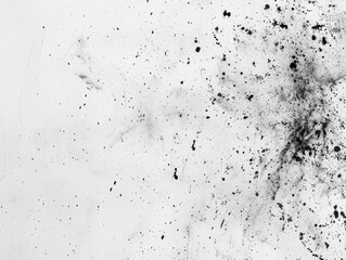 Black dust particles on white background, abstract texture for design