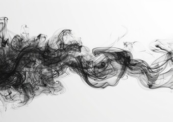 Abstract black ink swirling in water, white background, design element