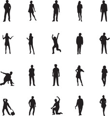 Fototapeta premium Diverse human figures in various poses and actions people silhouettes