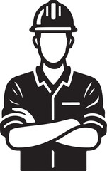 Worker construction hard hat crossed arms safety helmet uniform