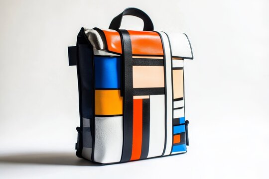 A picture of a fashionable school backpack centered on a white background, illustrated with contemporary designs and lively patterns that encapsulate the essence of youth and education preparedness