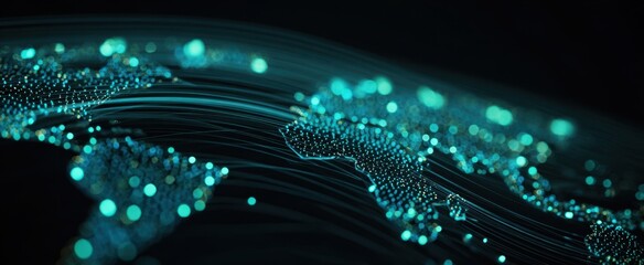 The glowing digital world map showing interconnected data streams and luminescent network nodes