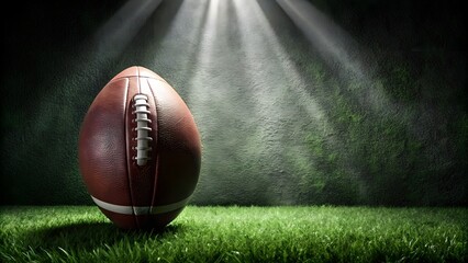 American football on grass under spotlight isolated on white background