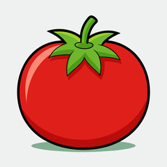 Juicy red tomato vector illustration with a fresh green leaf, a healthy and delicious symbol of nature's food