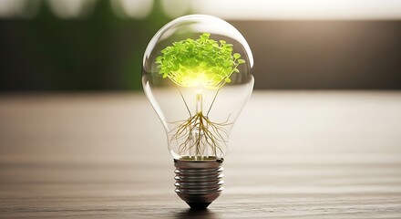 Green energy concept a lightbulb with a vibrant tree growing inside, symbolizing sustainability and eco-friendly power generation