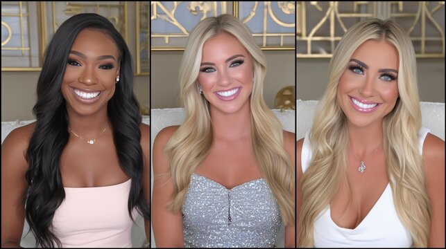 Three smiling female content creators in a splitscreen virtual brand collaboration portrait