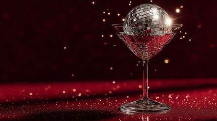 Glamorous disco ball in a martini glass