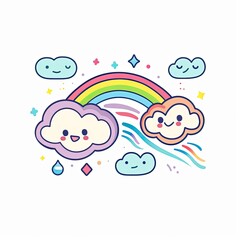 Cute clouds & rainbow, whimsical design, children's book illustration