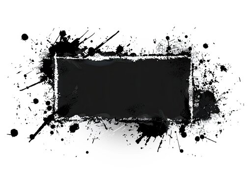 Black ink splatters banner, grunge design, white background, text overlay, graphic design element