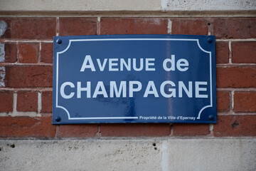 Road signes and places of destinations, Avenue of Champagne, Epernay, France