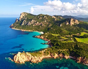 Fototapeta premium Coastal landscape with turquoise waters and hills