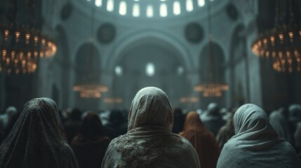 Fototapeta premium Silent devotion within a grand mosque interior