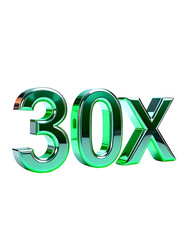 30x with Green Color Isolated on Transparent Background, 3D Render of Number and Letter Icon for Double and Bonus Concept