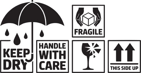 Handle With Care Icon Set – Packaging, Fragile Symbols