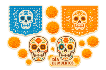 A set of stickers featuring skulls