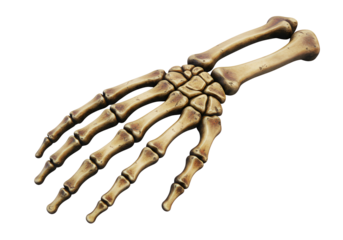 Anatomical Illustration of a Human Hand Skeleton Showing Bone Structures and Joints