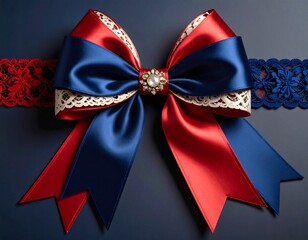 Elegant red and blue satin bow