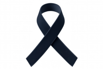 Dark blue awareness ribbon representing mourning and support, symbolizing remembrance on transparent background, suitable for grief-related design concepts