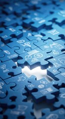 Blue puzzle pieces with missing piece highlighting ideas