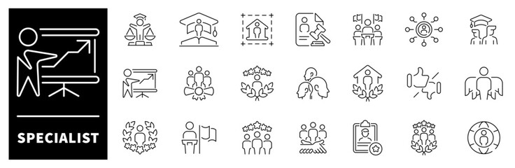 Specialist vector icons in line style. Specialist related icons set