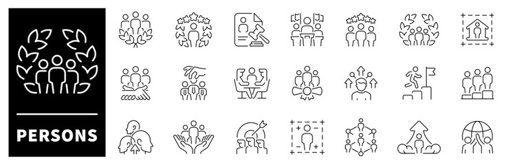 Persons vector icons in line style. Persons, community, society related icons collection. People outline vector icons