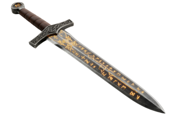 Ancient Sword with Glowing Runes and Intricate Handle Design Suitable for Fantasy Art and