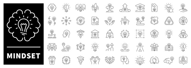 Mindset related icons collection. Mindset vector icons in line style. Idea icons set. Creativity outline icons