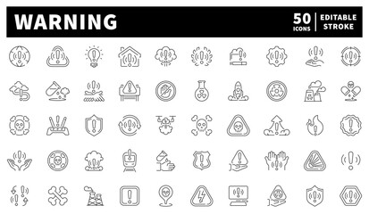 Warning vector icons in line style. Warning icons collection. Danger icons set.