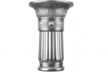 Silver metallic column with egyptian style engravings standing on transparent background, ideal for architectural visualizations or history projects
